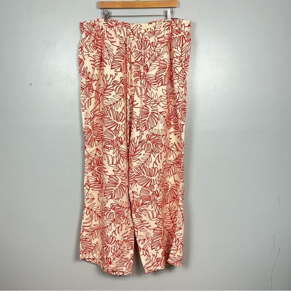 NWT Lane Bryant ivory & orange-red linen rayon wide leg drawstring pants, 22/24.
